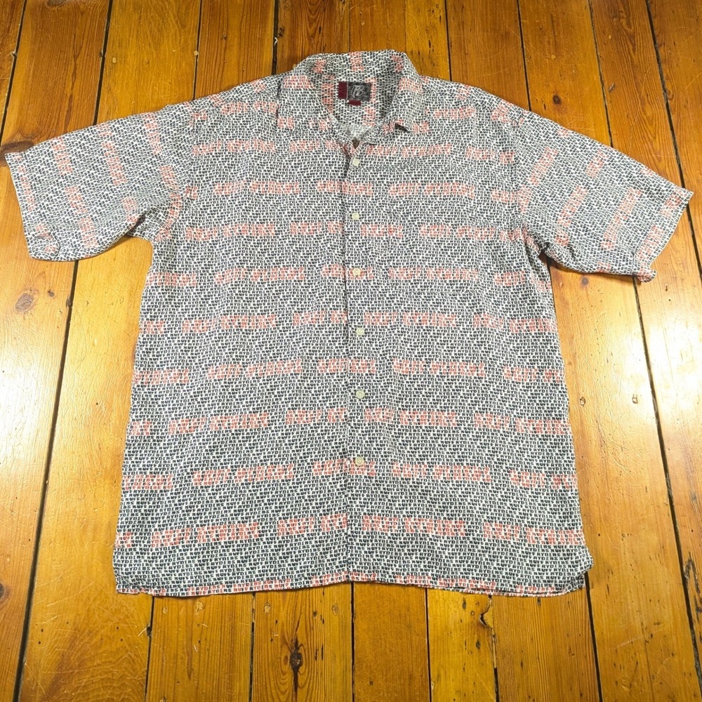 Ruff Ryders Men's XL Button Up Shirt White 100% Silk All Over Print